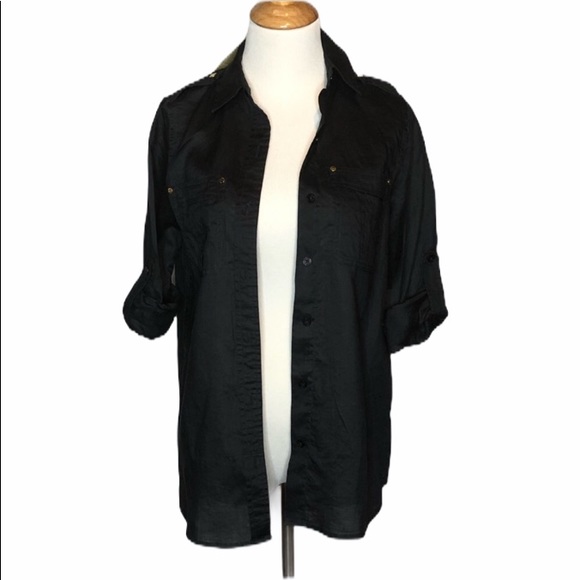 Michael Kors Navy Linen Button Down Xs NEW - Picture 2 of 7